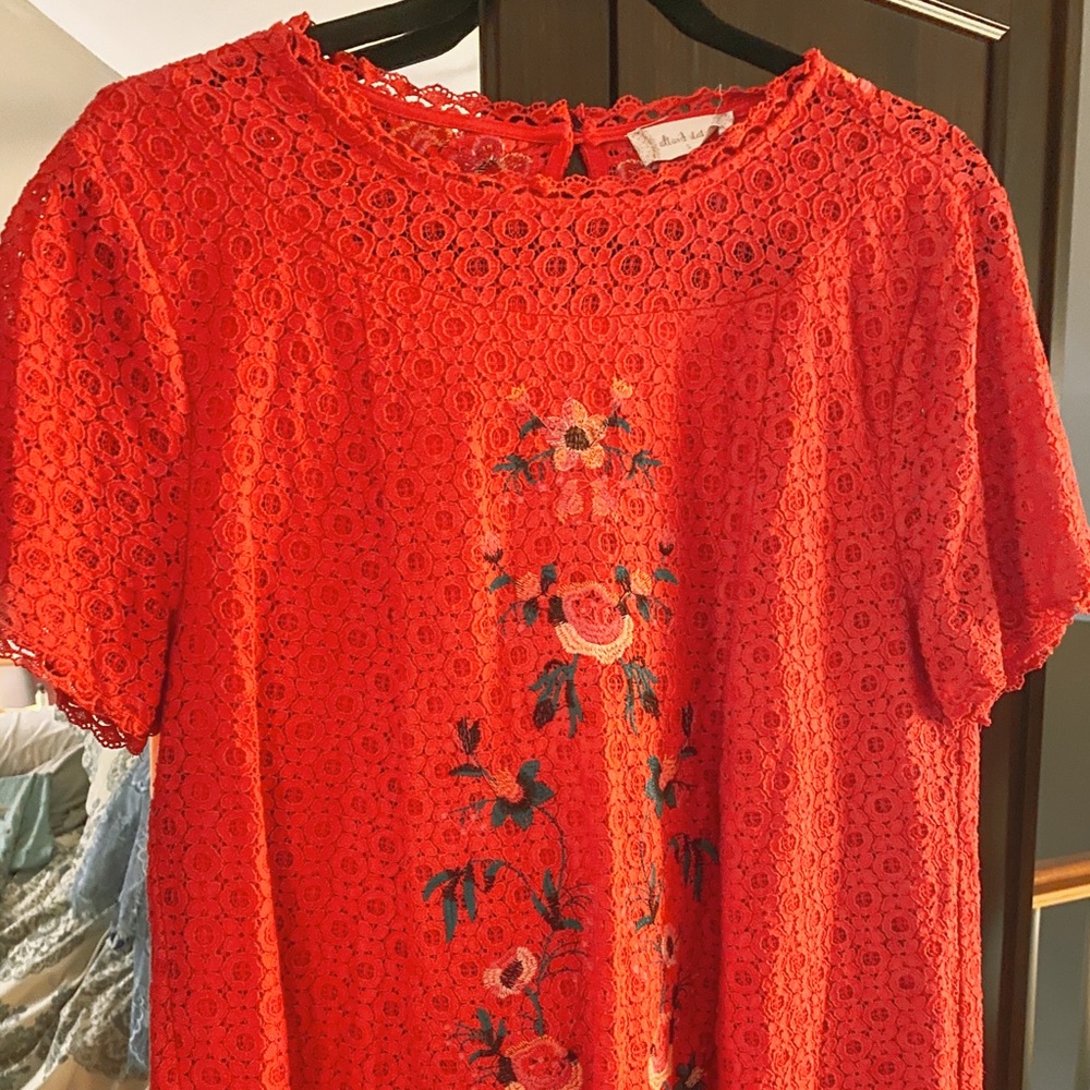 Embroidered Red Top